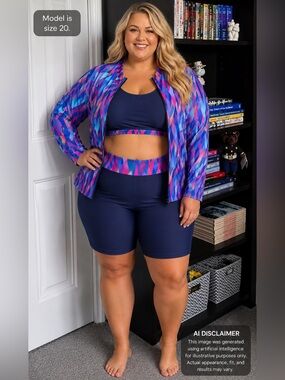 Hanna Nikole 3 Piece Swim Set Rash Guard Crop Top Pants 20W
